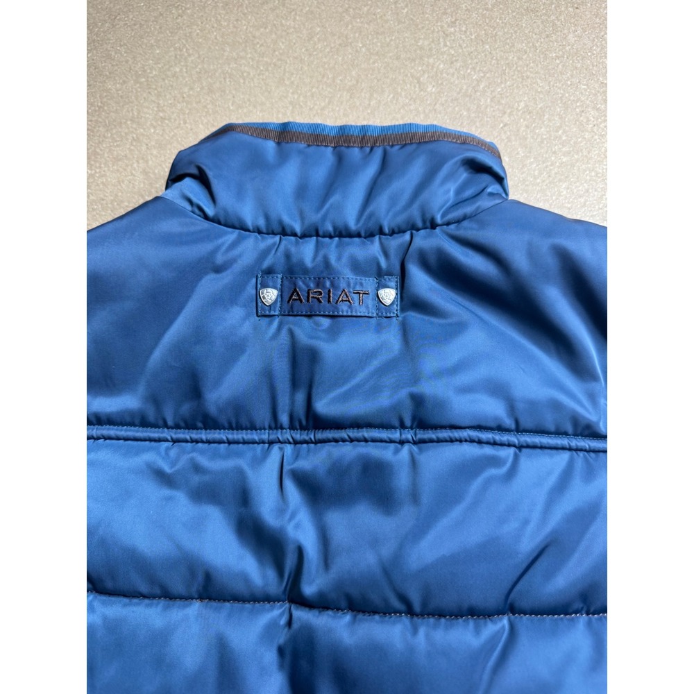 Ariat Mens Puffer Vest Blue Quilted Full Zip Polka Dot Lining Size Small - Picture 4 of 9